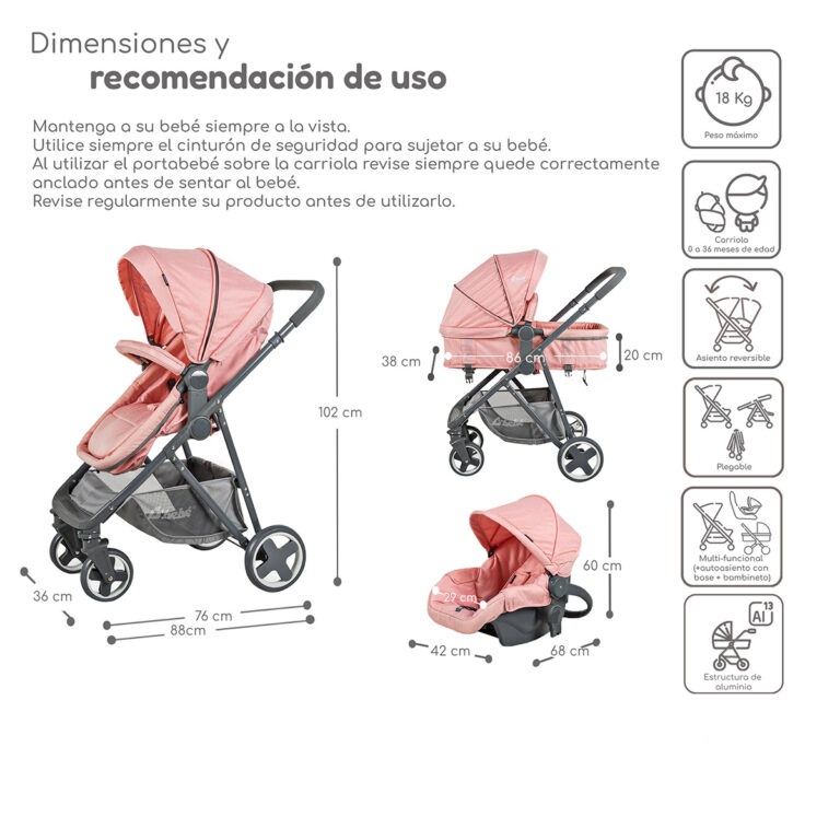 Carriola D'Bebé Travel System Prince Rosa ENDY14