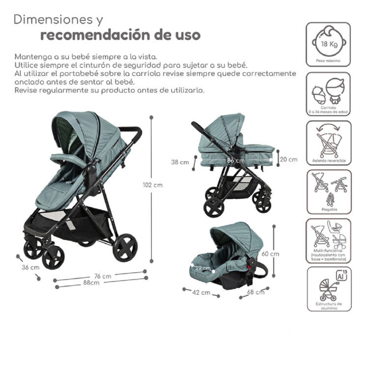 Carriola D'Bebé Travel System Prince Verde ENDY14