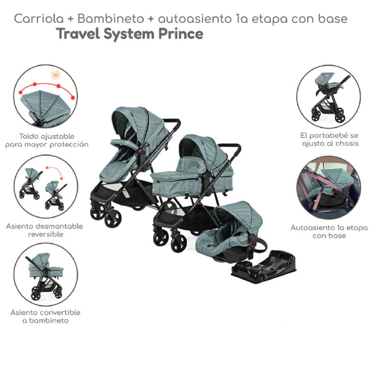 Carriola D'Bebé Travel System Prince Verde ENDY14