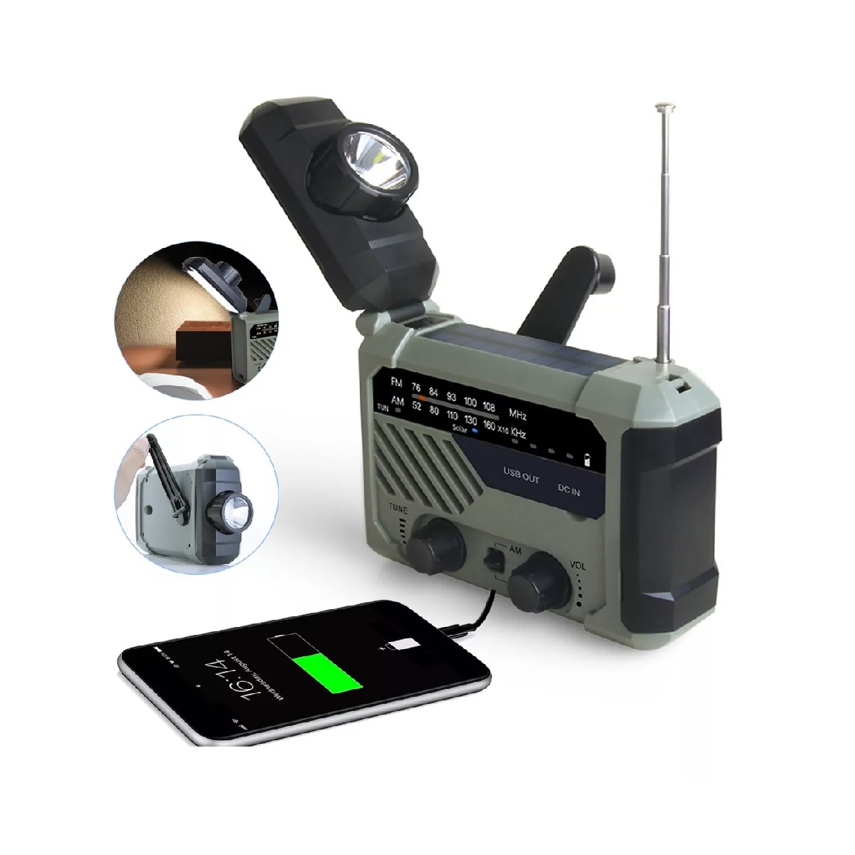 Radio Solar Emergencia Portatil Recargable Powerbank Luz Led