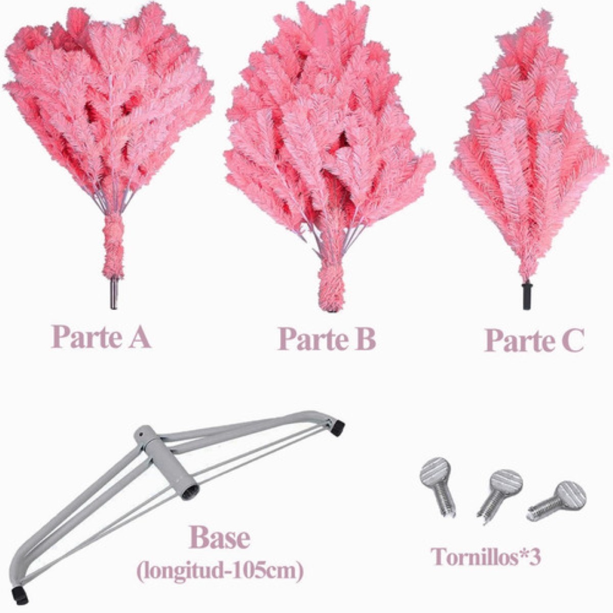 Árbol De Navidad Artificial Pino Rosa Ramas Frondosas 1.95m rosa