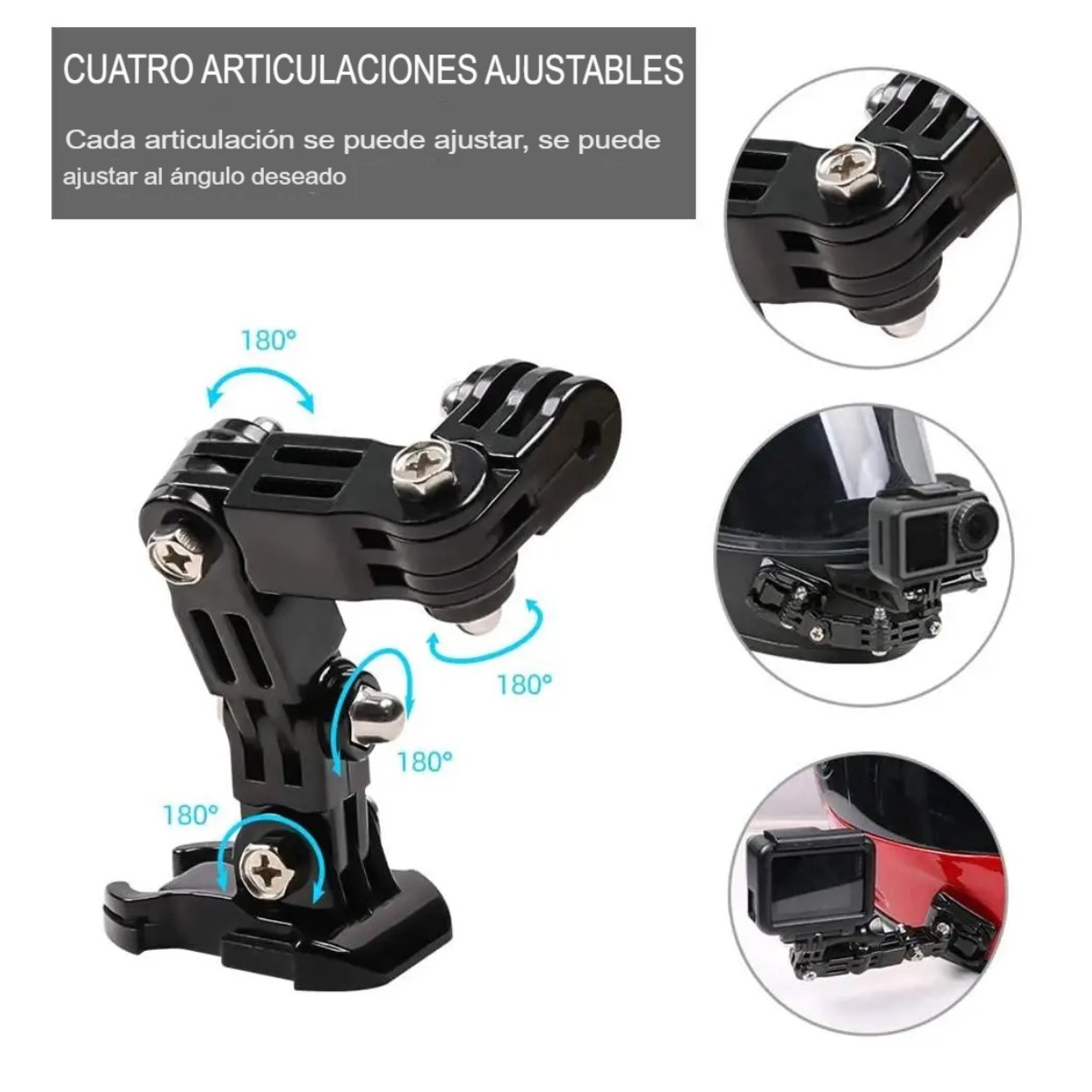 SOPORTE BRAZO ACCESORIO MONTAJE CAMARA DEPORTIVA CASCO MOTO BICI DEPORTE GO PRO SEGURIDAD AUTO 4K