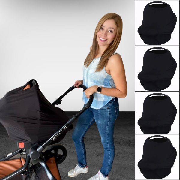 Mãe Baby Manta para Lactancia Multiusos 4 en 1 | Transpirable, No se Transparenta, Tela Premium | Color Negro Liso | Manta para Amamantar