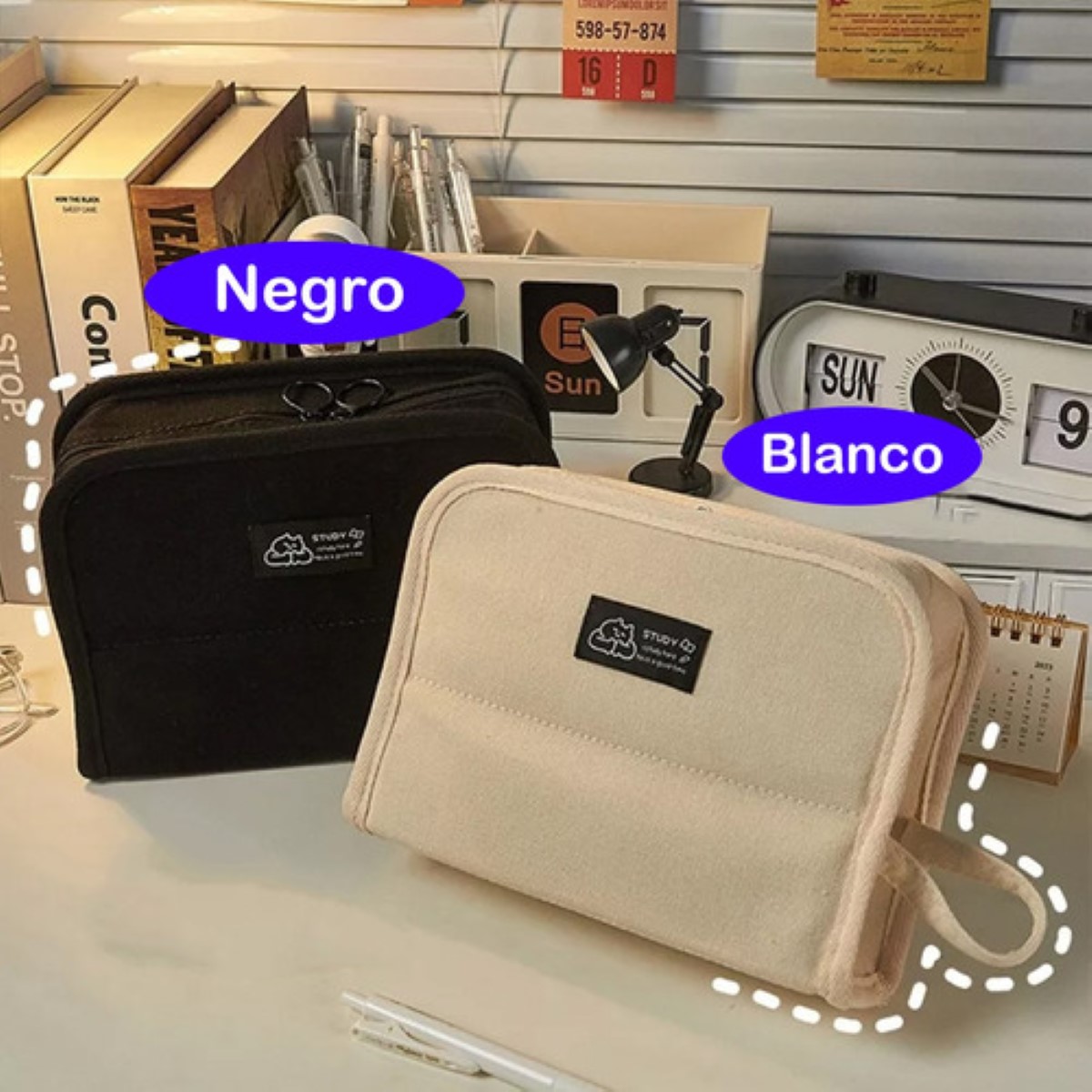 Estuche Para Lápices Lapiceras Grande Estuche Escolar Cierre beige