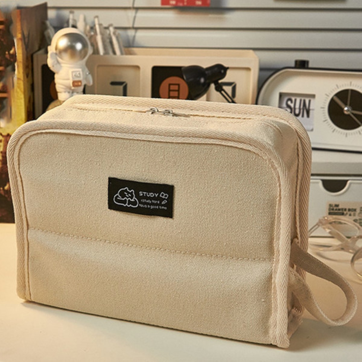 Estuche Para Lápices Lapiceras Grande Estuche Escolar Cierre beige