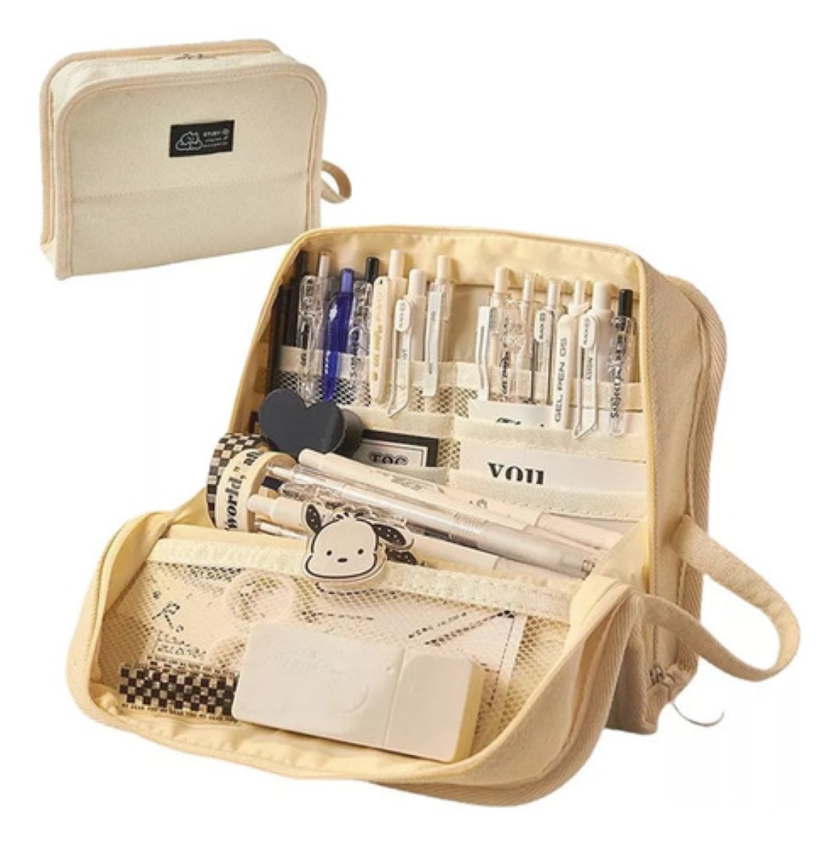 Estuche Para Lápices Lapiceras Grande Estuche Escolar Cierre beige