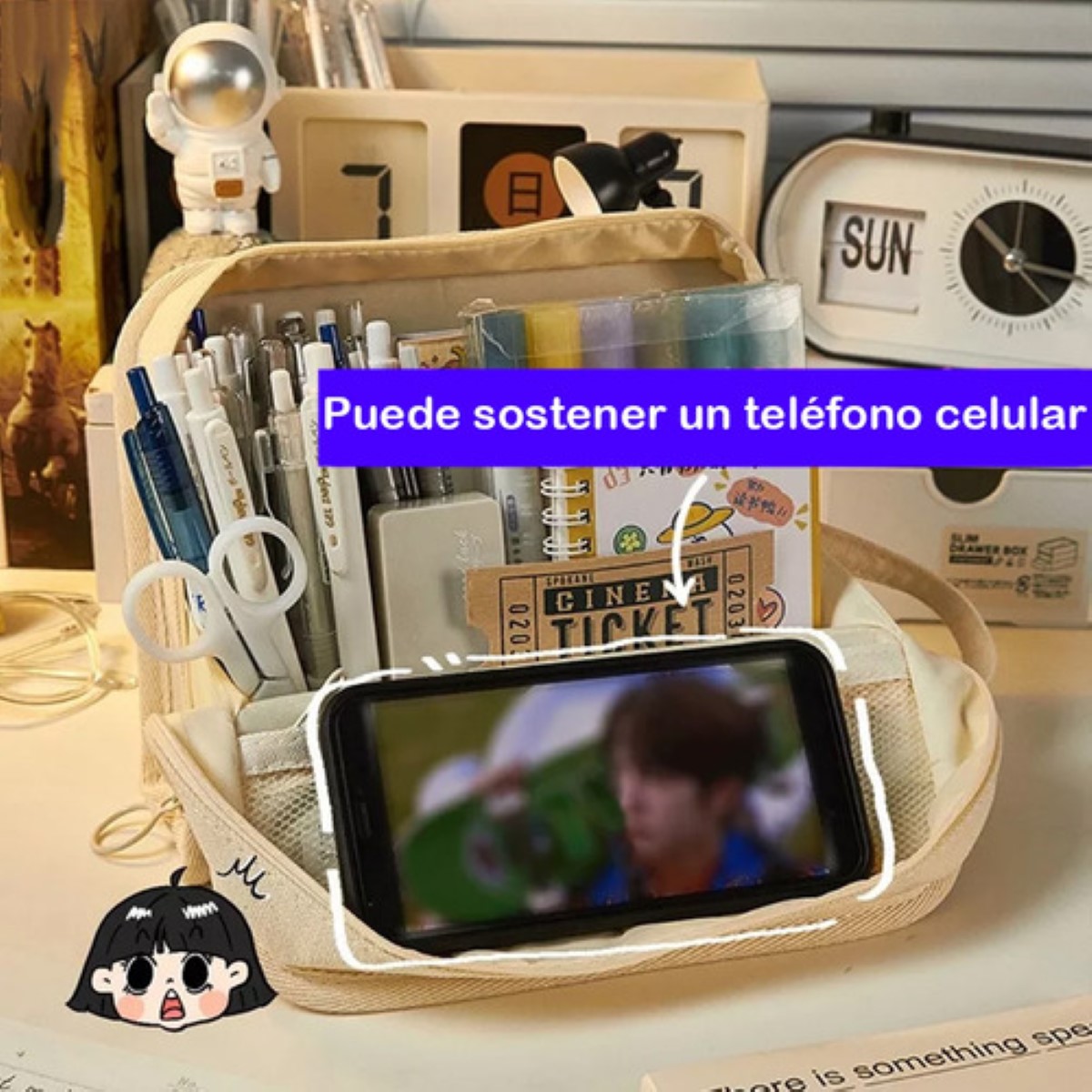 Estuche Para Lápices Lapiceras Grande Estuche Escolar Cierre beige