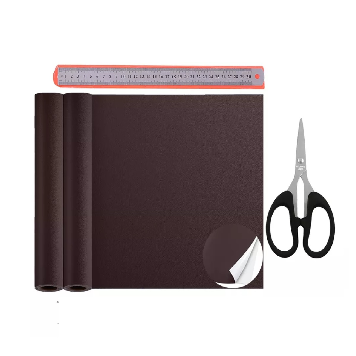 2pcs Parche Autoadhesivo Para Reparación De Vinilo O Cuero Marron Oscuro