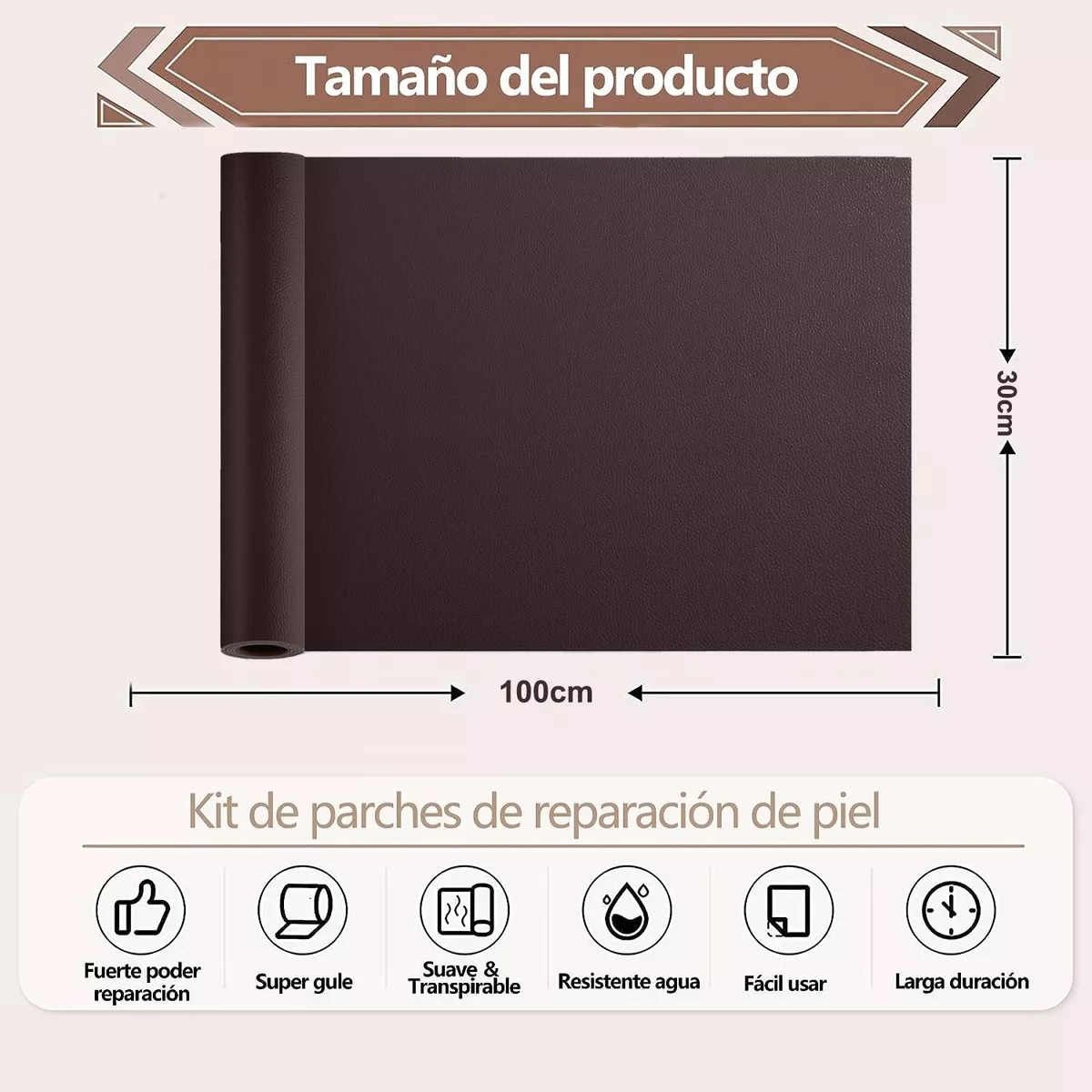 2pcs Parche Autoadhesivo Para Reparación De Vinilo O Cuero Marron Oscuro