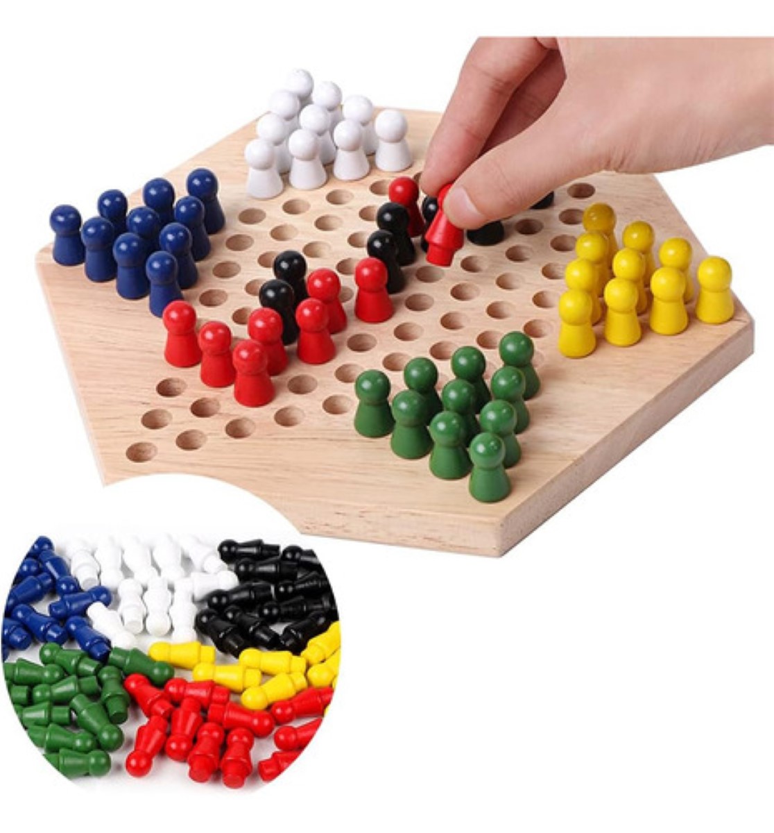 Dama China Game Artesanal De Madera Grande Con 60 Canicas colores
