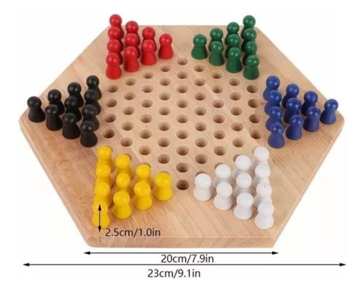 Dama China Game Artesanal De Madera Grande Con 60 Canicas colores