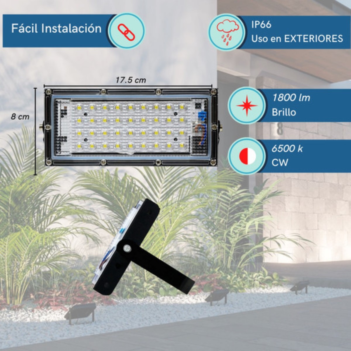 Reflector Led 20w Luminario Exterior R18w30mm20 - 5 pzs Carcasa Negro Luz Blanco frío