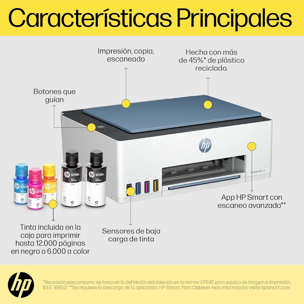Impresora Multifuncional HP 525 Smart Tank Tinta Contínua