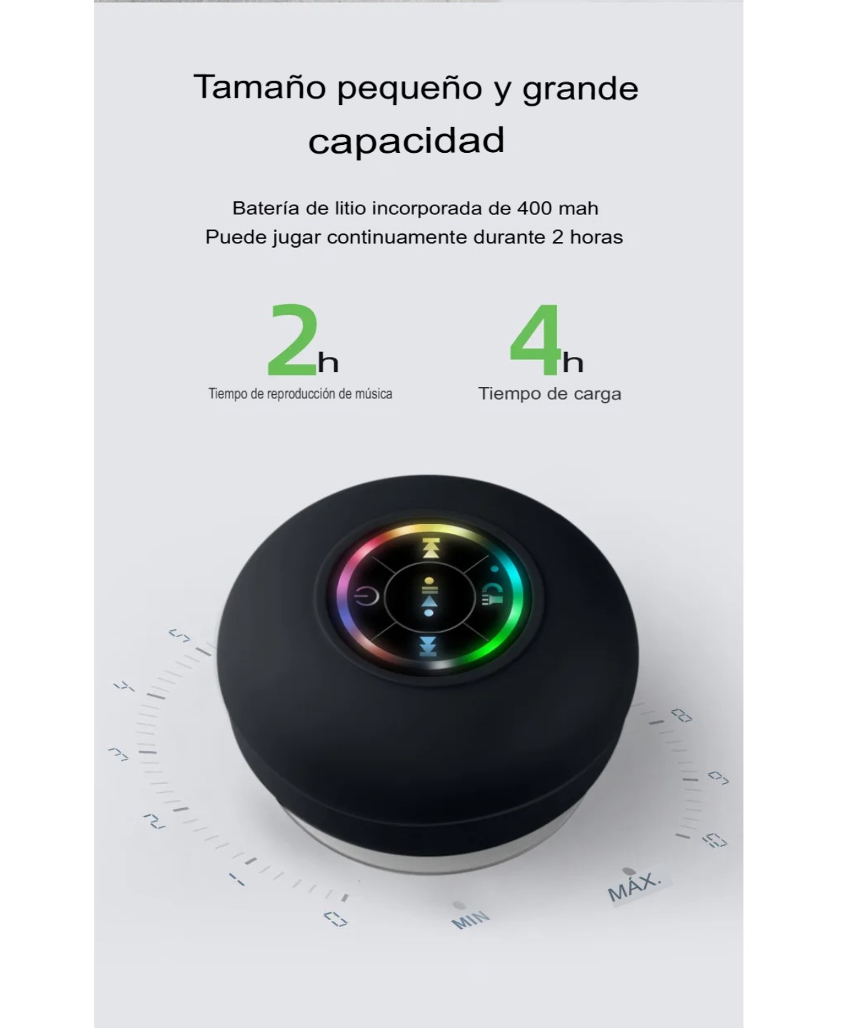 Bocina RGB Bluetooth negro inalámbrico portátil contra agua ventosa grande sonido estéreo regadera
