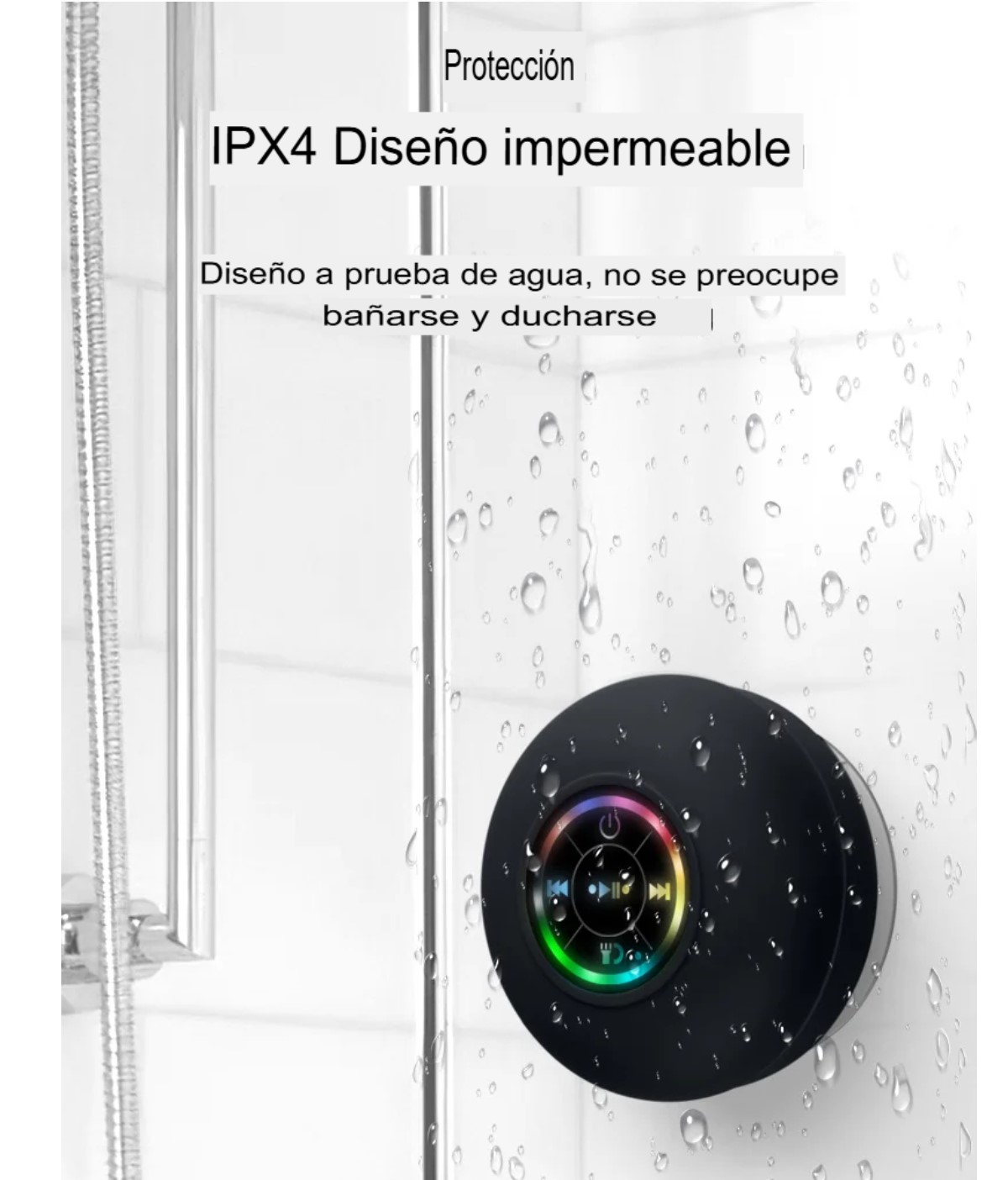 Bocina RGB Bluetooth negro inalámbrico portátil contra agua ventosa grande sonido estéreo regadera
