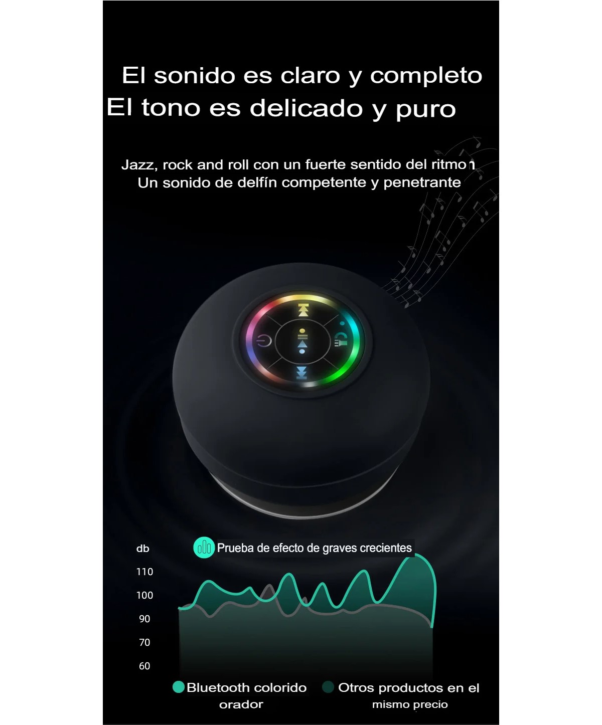 Bocina RGB Bluetooth negro inalámbrico portátil contra agua ventosa grande sonido estéreo regadera