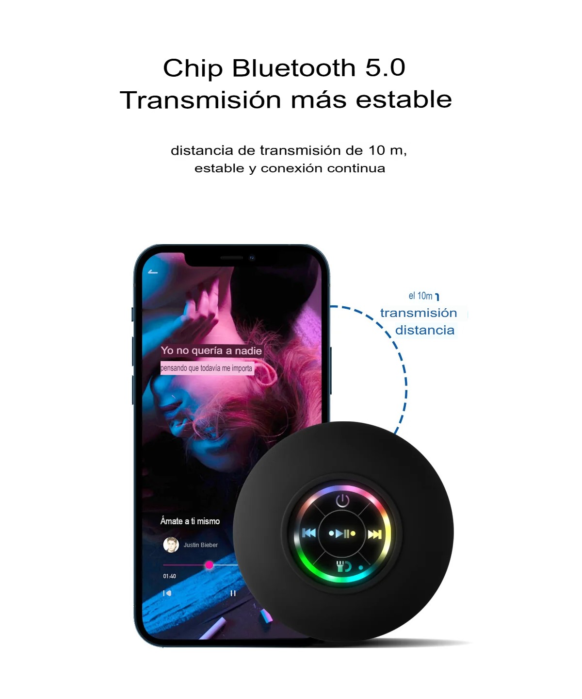 Bocina RGB Bluetooth negro inalámbrico portátil contra agua ventosa grande sonido estéreo regadera