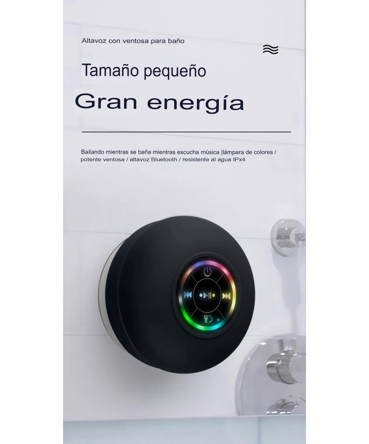Bocina RGB Bluetooth negro inalámbrico portátil contra agua ventosa grande sonido estéreo regadera