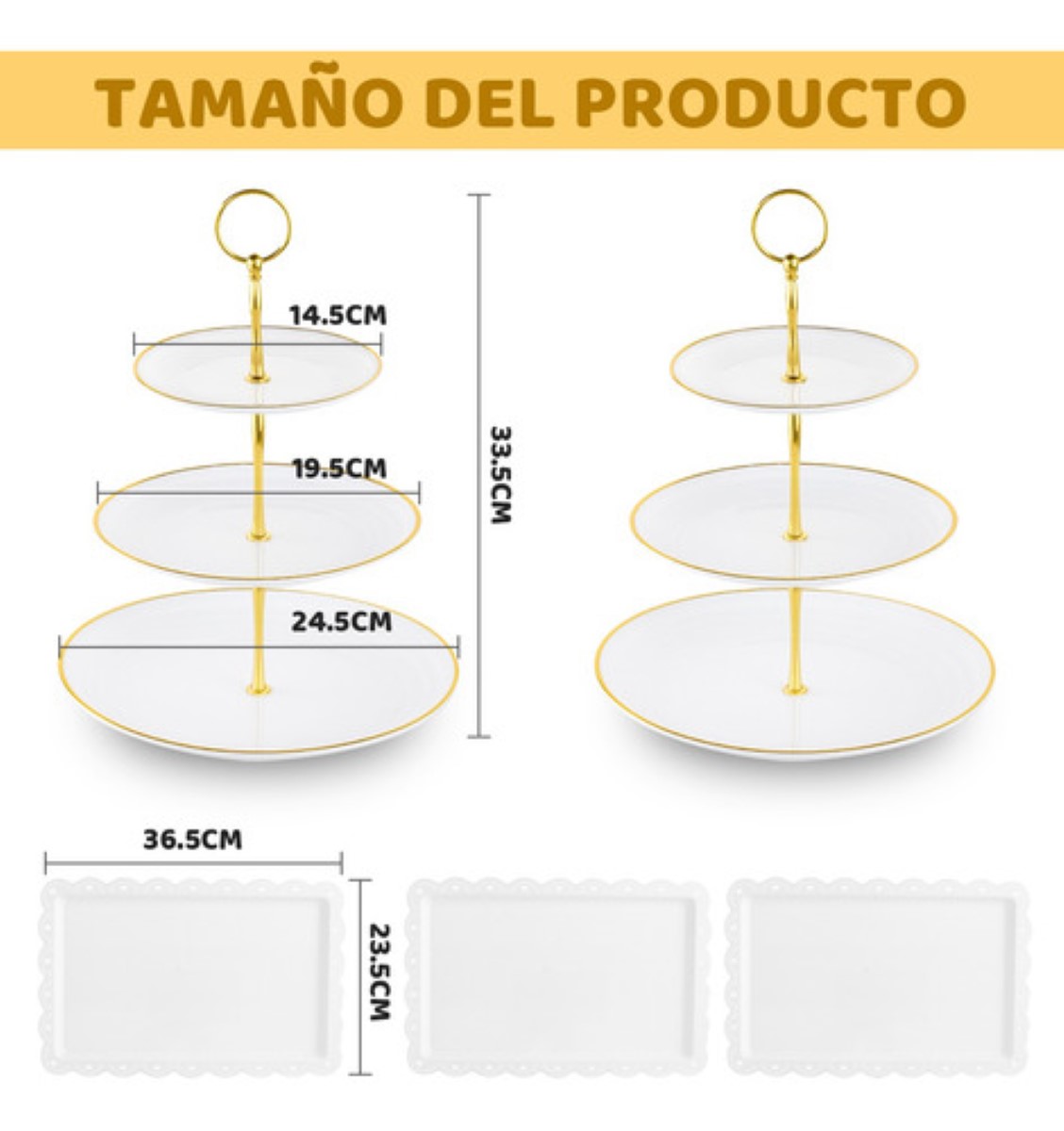 Kit Para Base Para Cupcake Y Postre Mesa De Dulce Exhibidore BLANCO DORADO 2 PZ