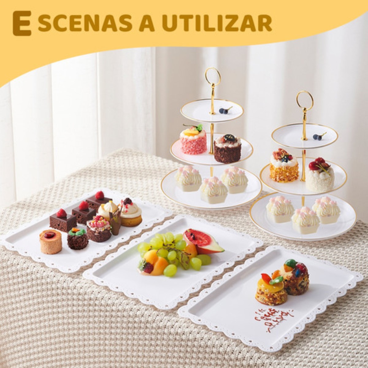 Kit Para Base Para Cupcake Y Postre Mesa De Dulce Exhibidore BLANCO DORADO 2 PZ