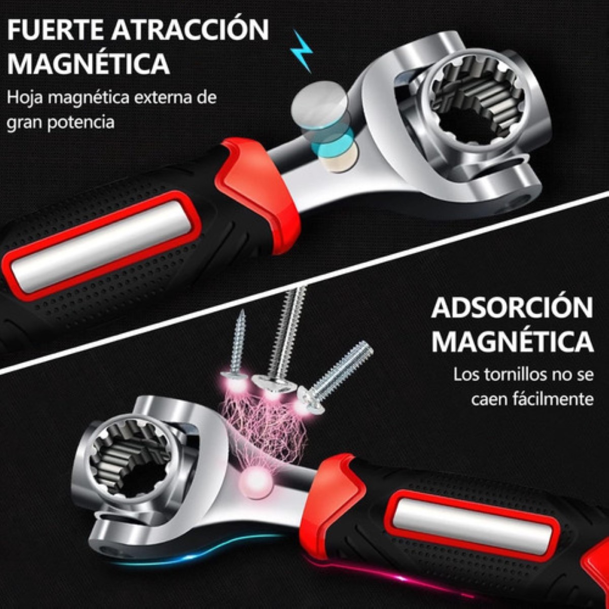 2 Piezas Llave Inglesa/llave Inglesa 8 En 1 Multiusos negro rojo