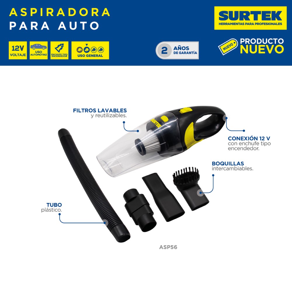 Aspiradora De Mano Portátil Para Auto 600 Ml Asp56 Surtek