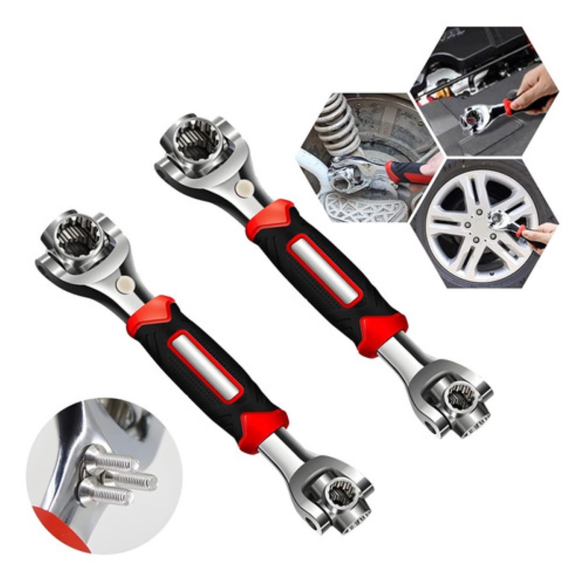 2 Piezas Llave Inglesa/llave Inglesa 8 En 1 Multiusos negro rojo