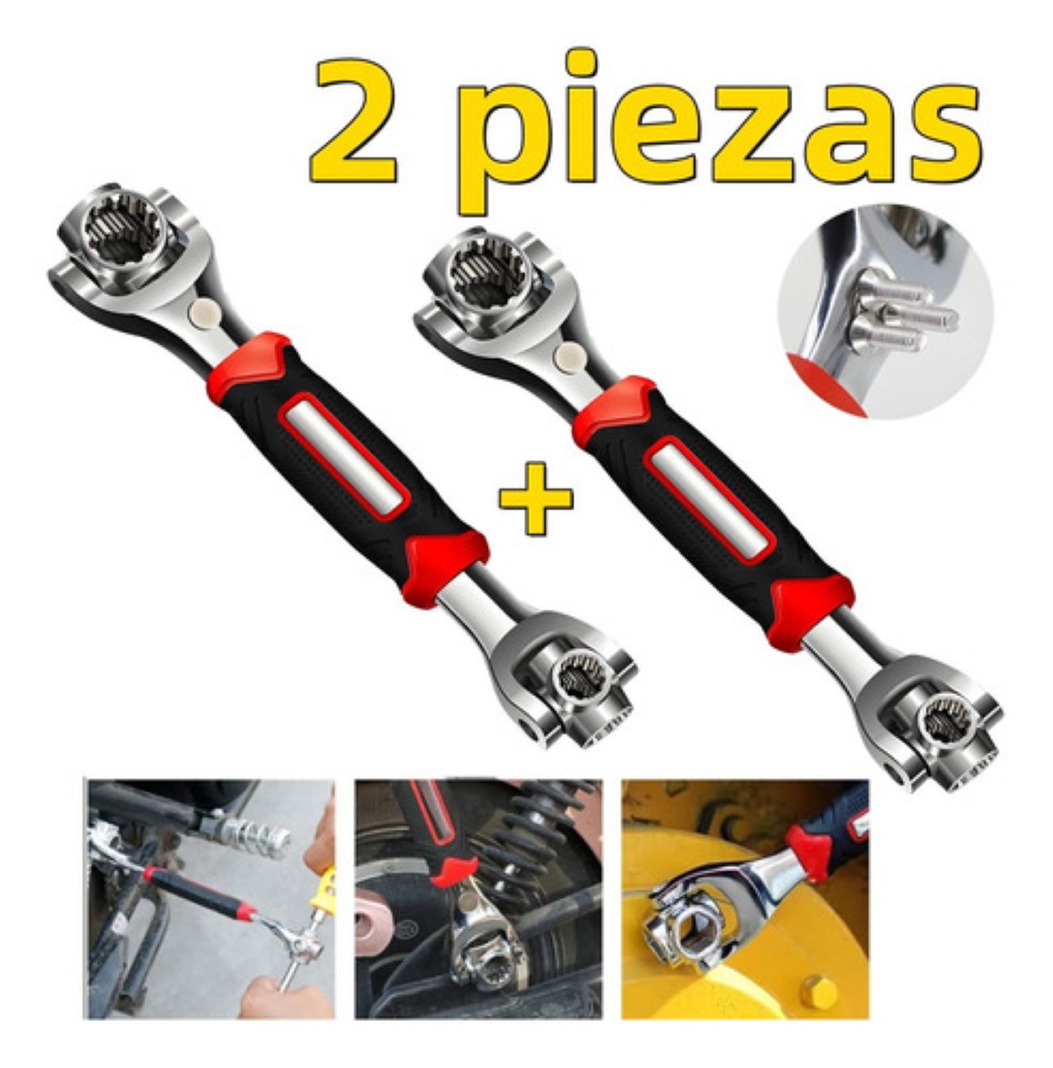 2 Piezas Llave Inglesa/llave Inglesa 8 En 1 Multiusos negro rojo