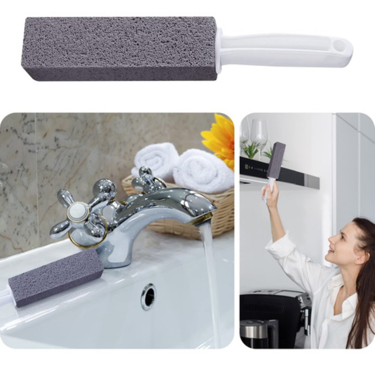Limpieza Inodoro De Baño Cepillo Piedra Pómez+ Guantes 6 Pcs gris