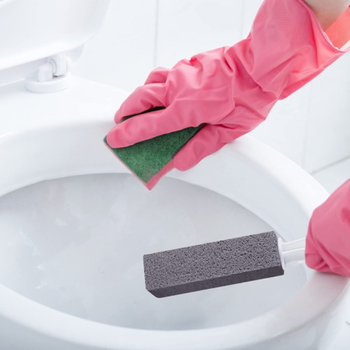 Limpieza Inodoro De Baño Cepillo Piedra Pómez+ Guantes 6 Pcs gris