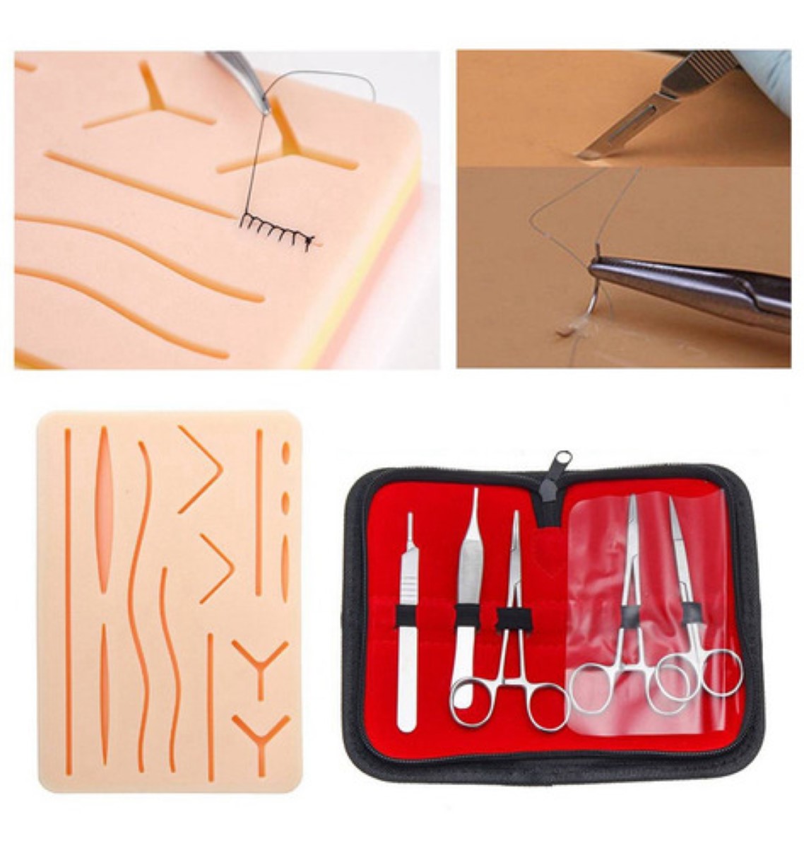 Kit De Sutura Equipo De Sutura Pad Suturas Quirurgicas 18 pzs estuche rojo