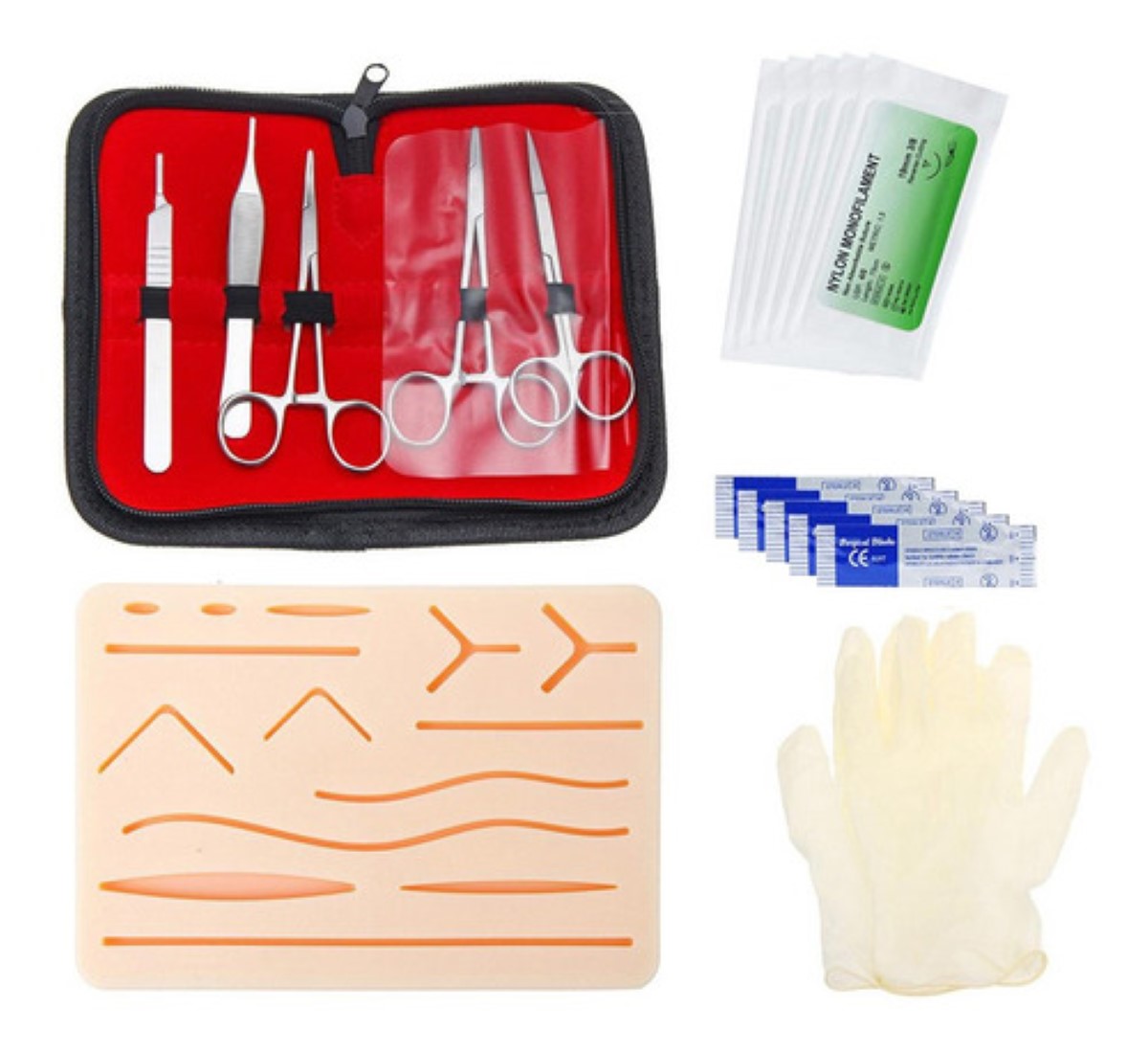 Kit De Sutura Equipo De Sutura Pad Suturas Quirurgicas 18 pzs estuche rojo