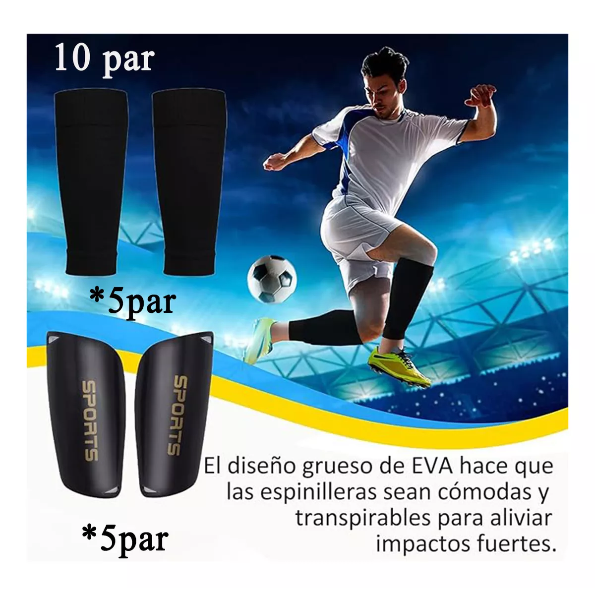 10pc Espinilleras Con Porta Espinilleras Para Niños Y Adulto Talla M Negro