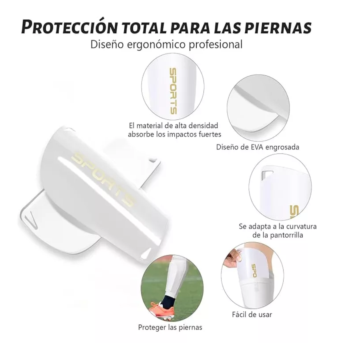 10pc Espinilleras Con Porta Espinilleras Para Niños Y Adulto Talla M Blanco