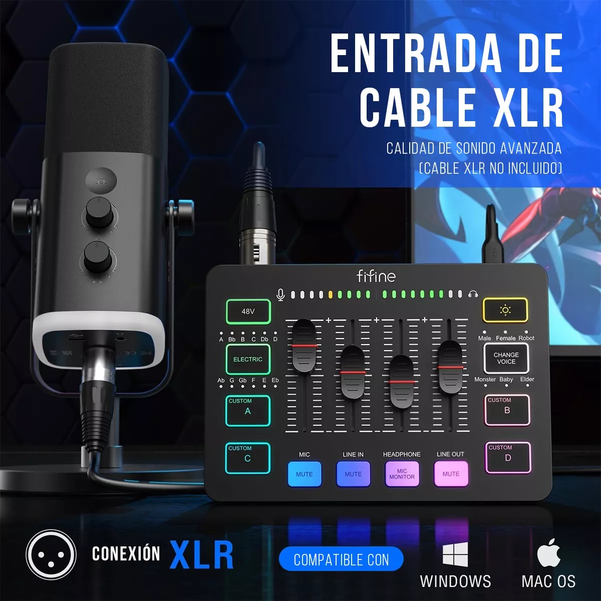 Mezcladora Ampligame Fifine Sc3 2 Salidas/3 Entradas/usb-c/4