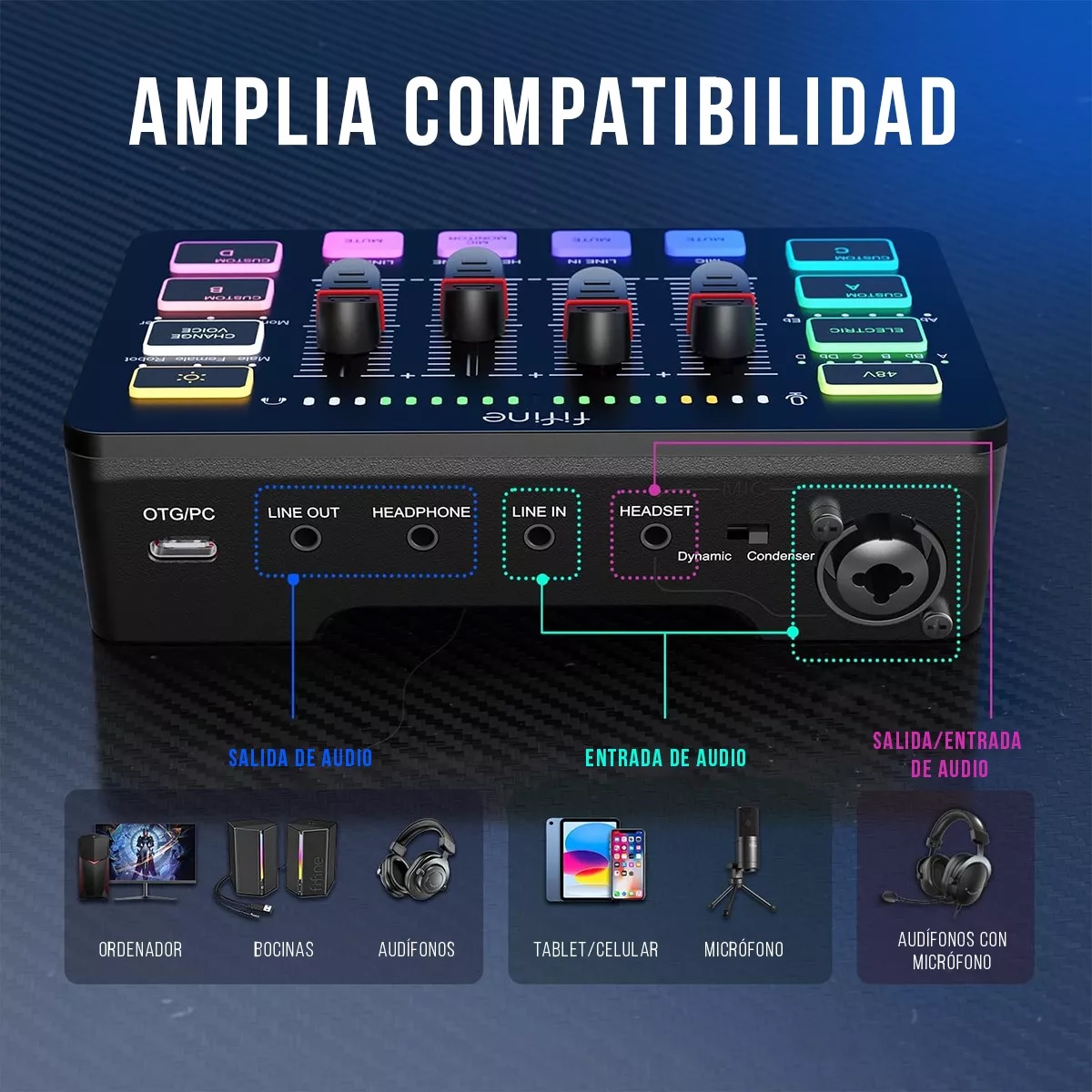 Mezcladora Ampligame Fifine Sc3 2 Salidas/3 Entradas/usb-c/4