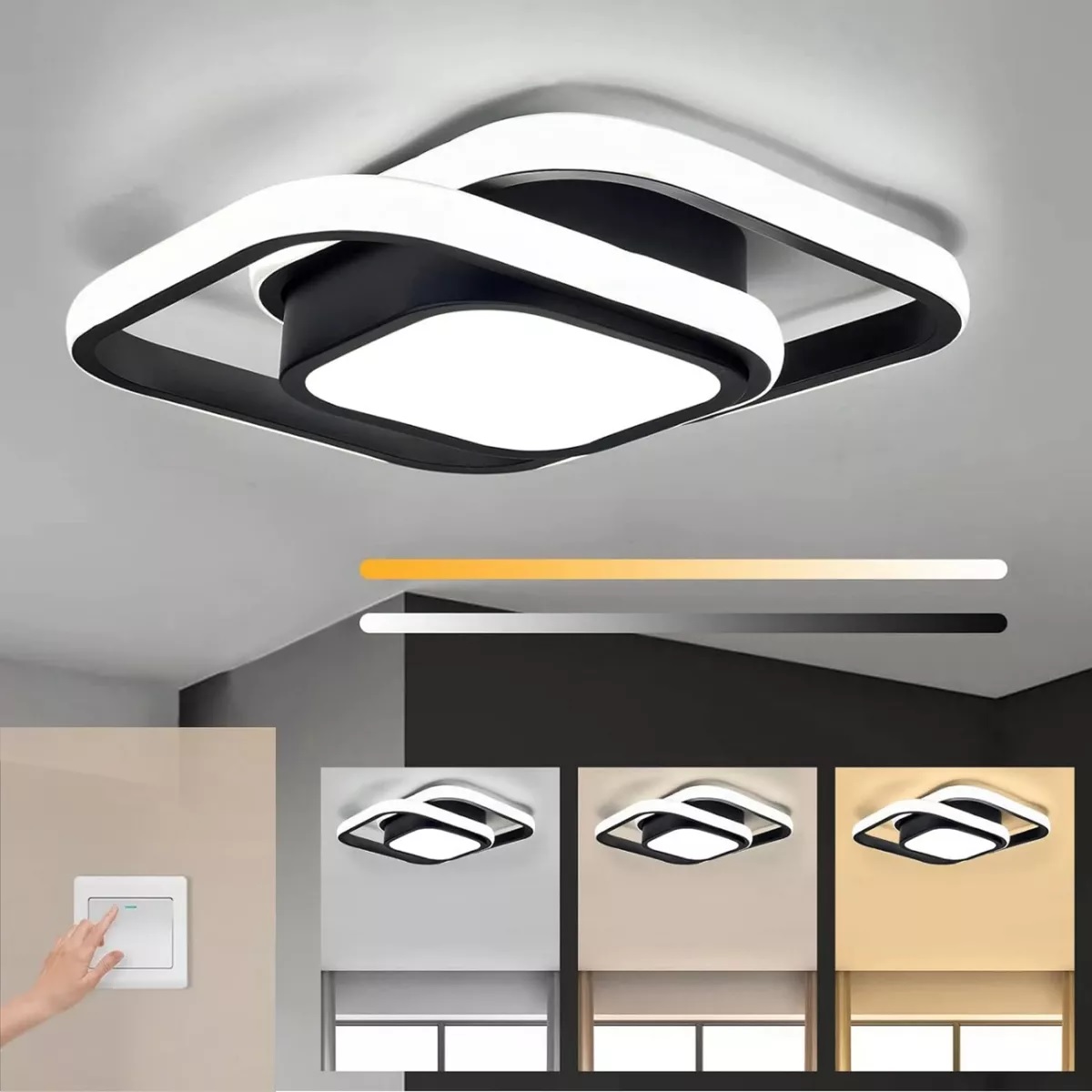 Lámpara De Techo Led Colgante Modernas Decorativa Sala Baño Negro