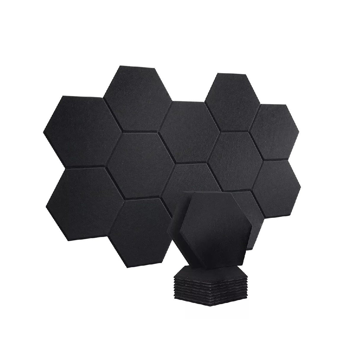 12 Paneles Acústicos Hexagonales De Espuma Acústica Decorati Negro