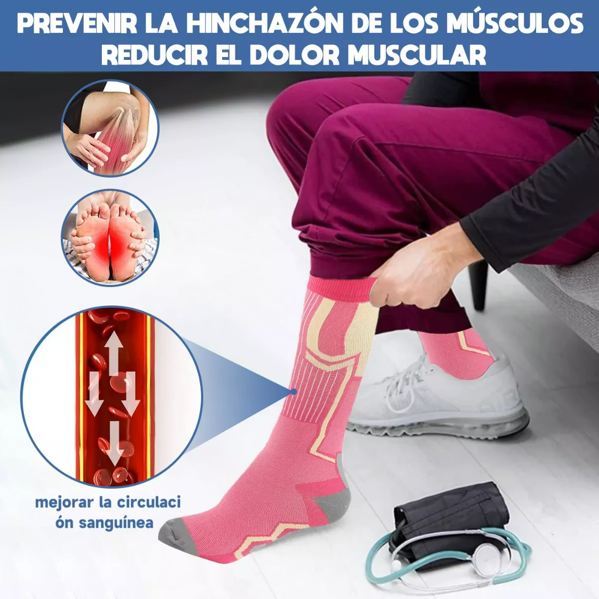 5 Medias Calcetas Compresión Alivia Varices Y Circulación Multicolor Talla S/M