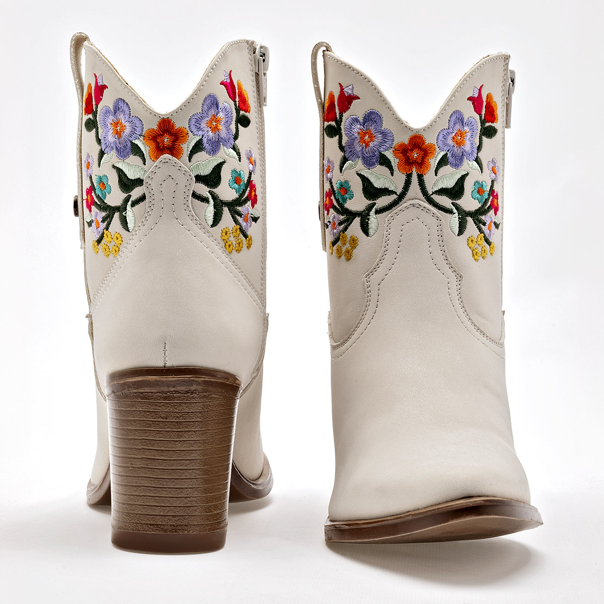 Mora Tierra Botin Vaquero Bordado Mujer Tacon 7cm Tubo 11 Color Beige E9