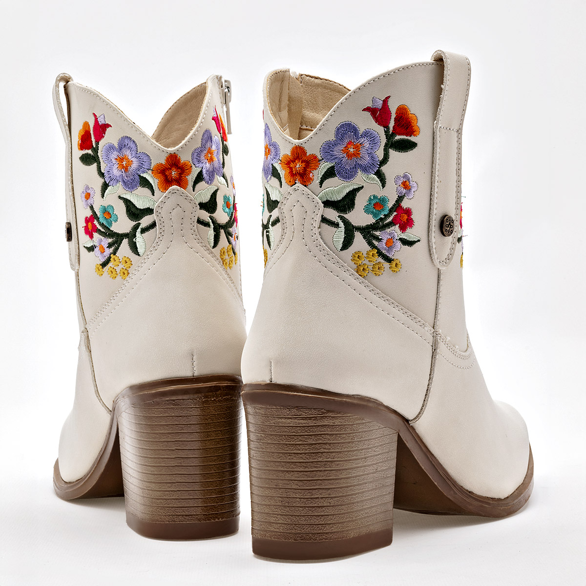 Mora Tierra Botin Vaquero Bordado Mujer Tacon 7cm Tubo 11 Color Beige E9