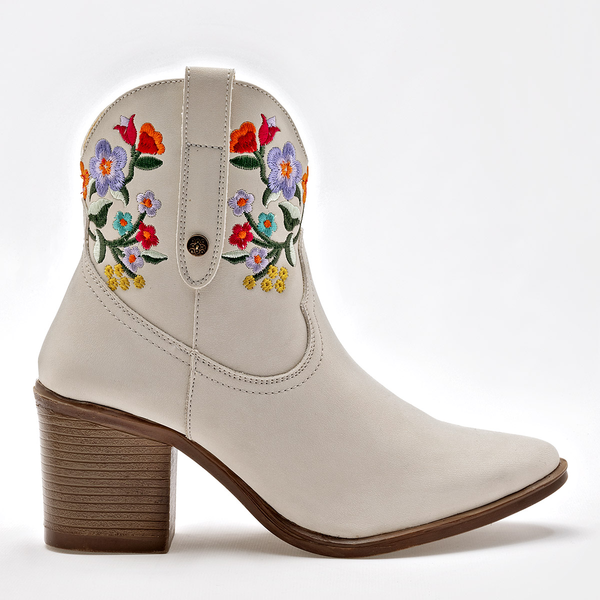 Mora Tierra Botin Vaquero Bordado Mujer Tacon 7cm Tubo 11 Color Beige E9