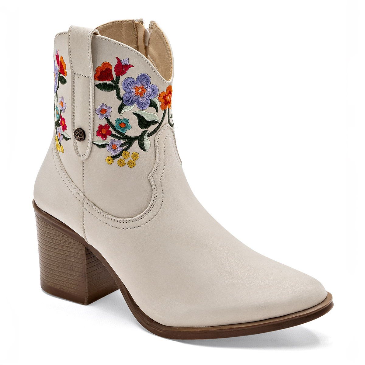 Mora Tierra Botin Vaquero Bordado Mujer Tacon 7cm Tubo 11 Color Beige E9