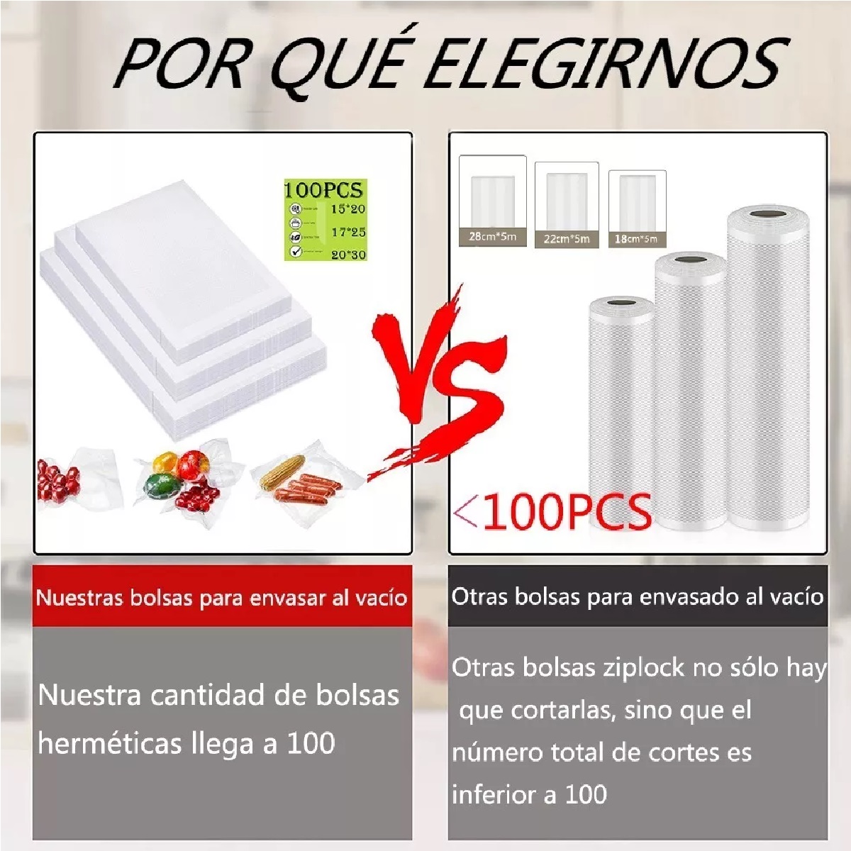 Kit 100 Bolsas Para Sellado Al Vacio De Alimentos 3 Tipos
