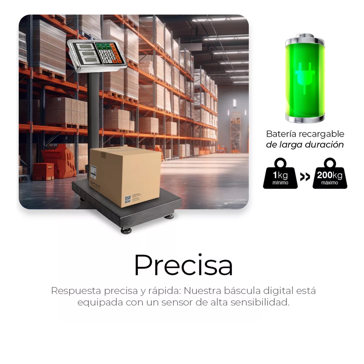 Báscula Comercial Digital Plataforma 200kg Uso Rudo Con Mástil Color Negro