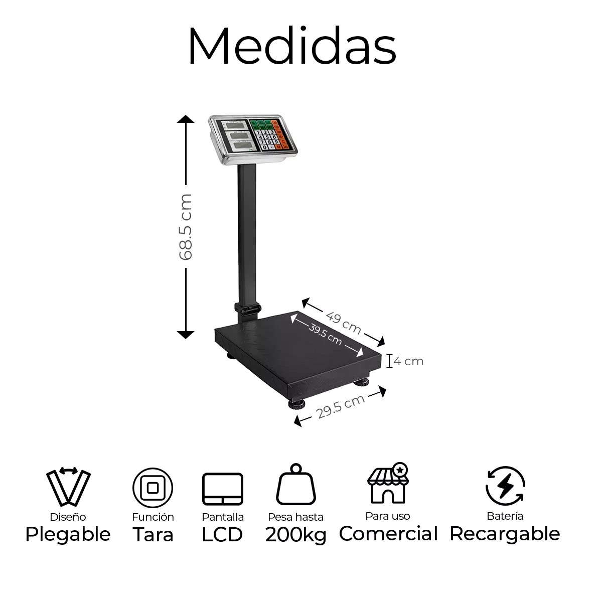 Báscula Comercial Digital Plataforma 200kg Uso Rudo Con Mástil Color Negro