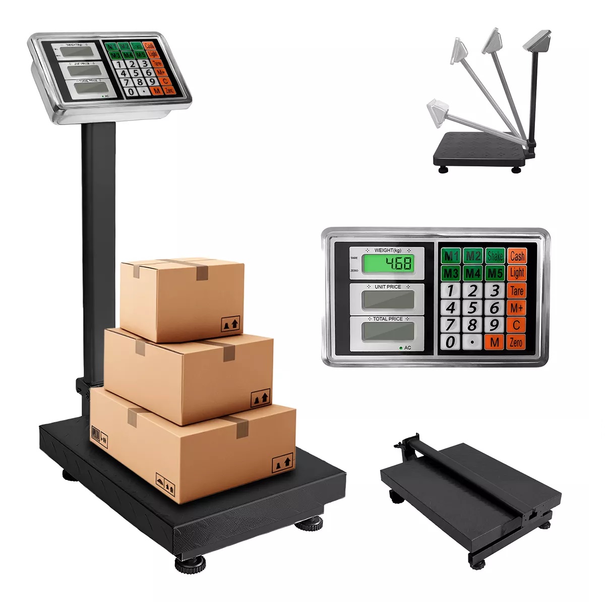 Báscula Comercial Digital Plataforma 200kg Uso Rudo Con Mástil Color Negro