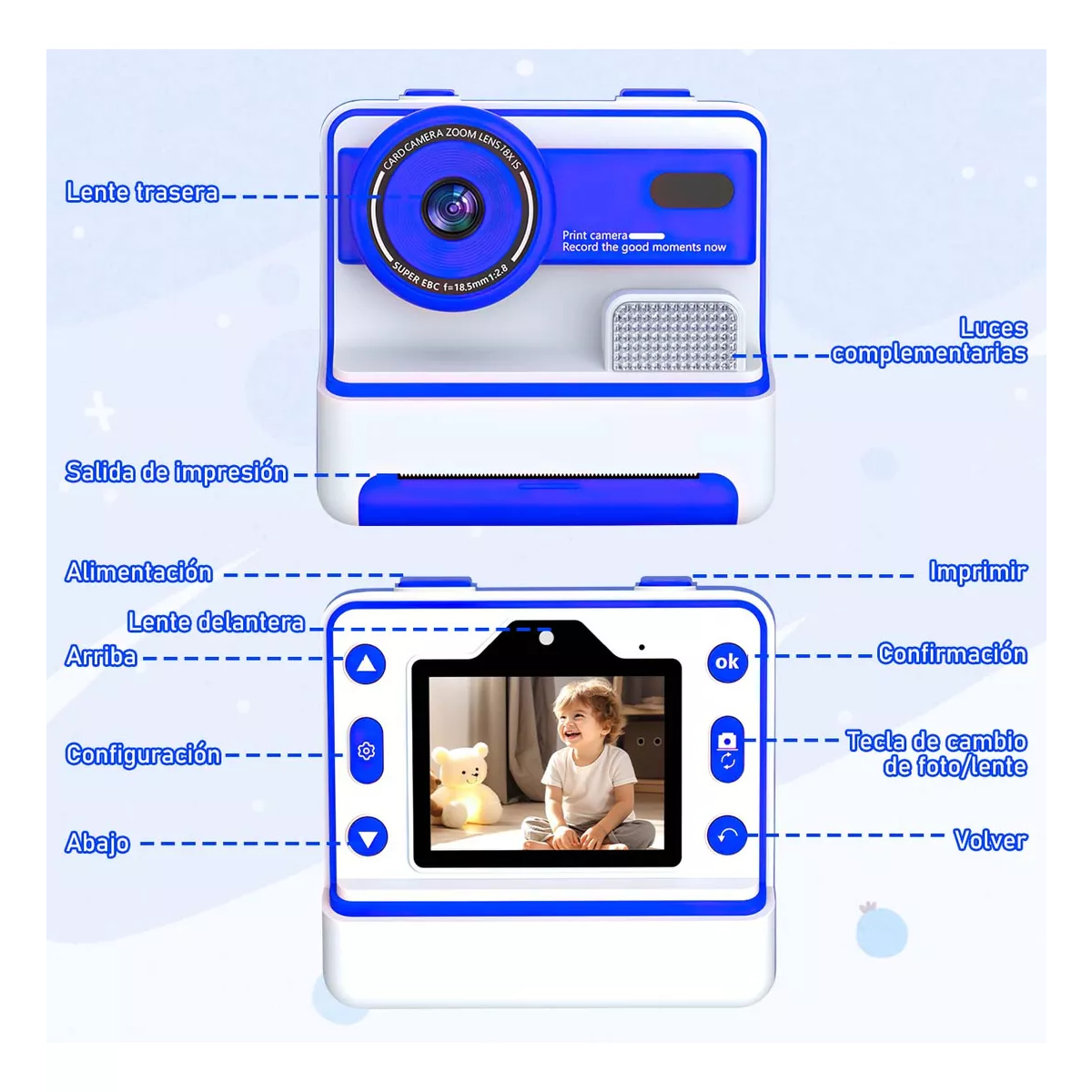 Cámara Digital Hd Para Niños Fotos Imprimibles  64g Azul