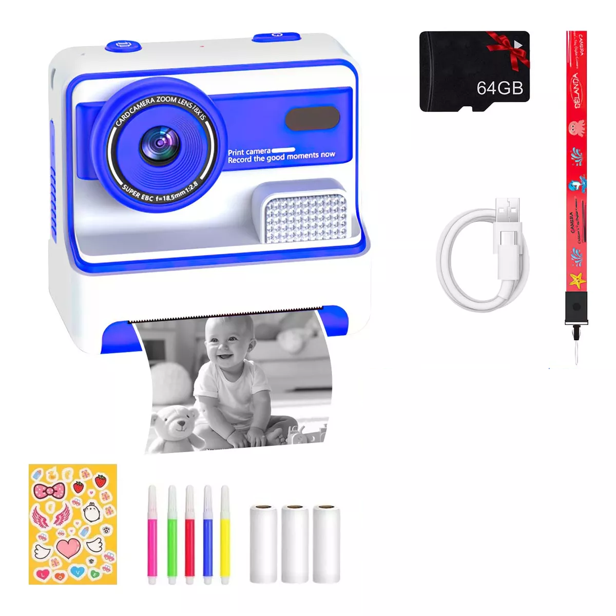 Cámara Digital Hd Para Niños Fotos Imprimibles  64g Azul