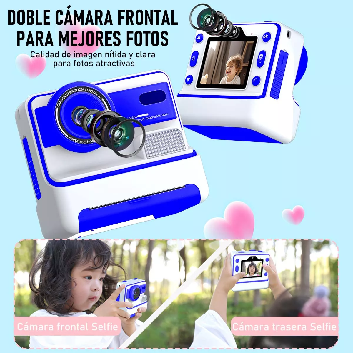 Cámara Digital Hd Para Niños Fotos Imprimibles  64g Azul